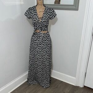 HYFVE Set Black and White Animal Print Maxi Skirt and wrap top